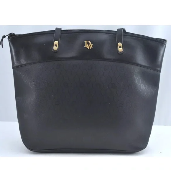 Authentic Christian Dior Honeycomb Shoulder Tote Bag PVC Leather Black - Picture 3 of 13